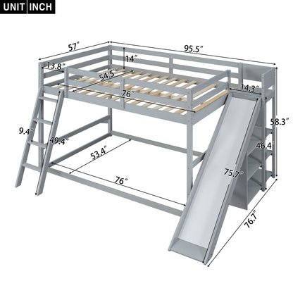 Bunk Bed With Ladder, Slide, And Shelves Pine Wood - The Sleep Loft - Online Mattress Showroom NYC