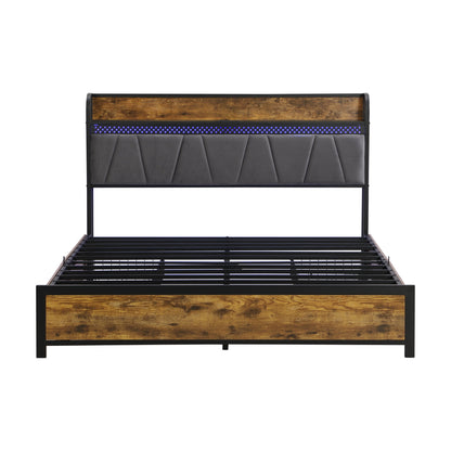 Contemporary Bed Frame With Storage Headboard, Charging Station, LED Lights - The Sleep Loft - Online Mattress Showroom NYC
