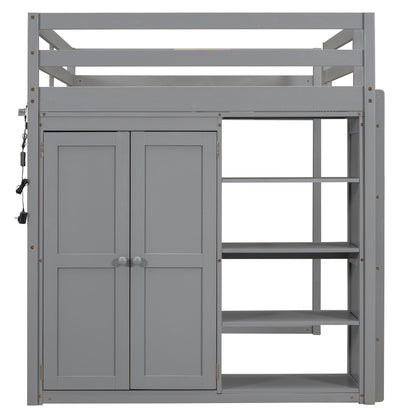 Loft Bed With Built In Wardrobe, Storage Shelves, And LED Light - The Sleep Loft - Online Mattress Showroom NYC