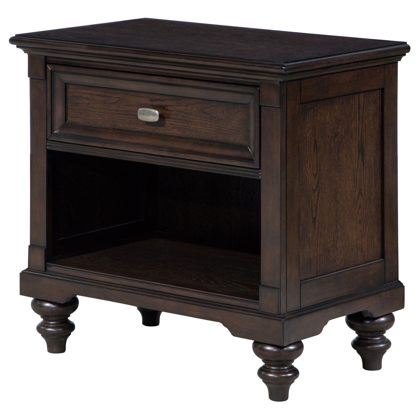 Berwick - 1 Drawer Nightstand With Open Cubby - Dark Oak - The Sleep Loft - Online Mattress Showroom NYC