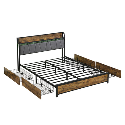 Contemporary Bed Frame With Storage Headboard, Charging Station, LED Lights - The Sleep Loft - Online Mattress Showroom NYC