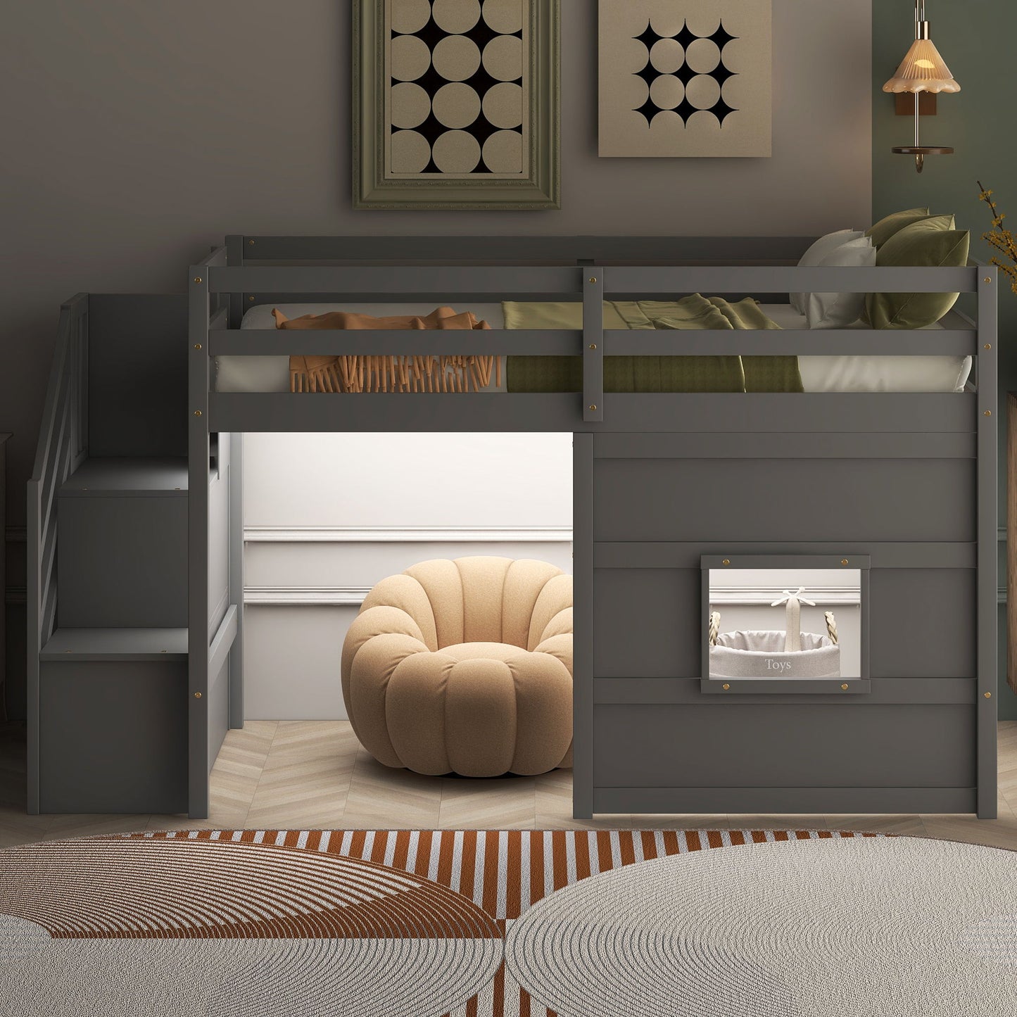 Loft Bed With Storage Staircase, Window & LED Light - The Sleep Loft - Online Mattress Showroom NYC