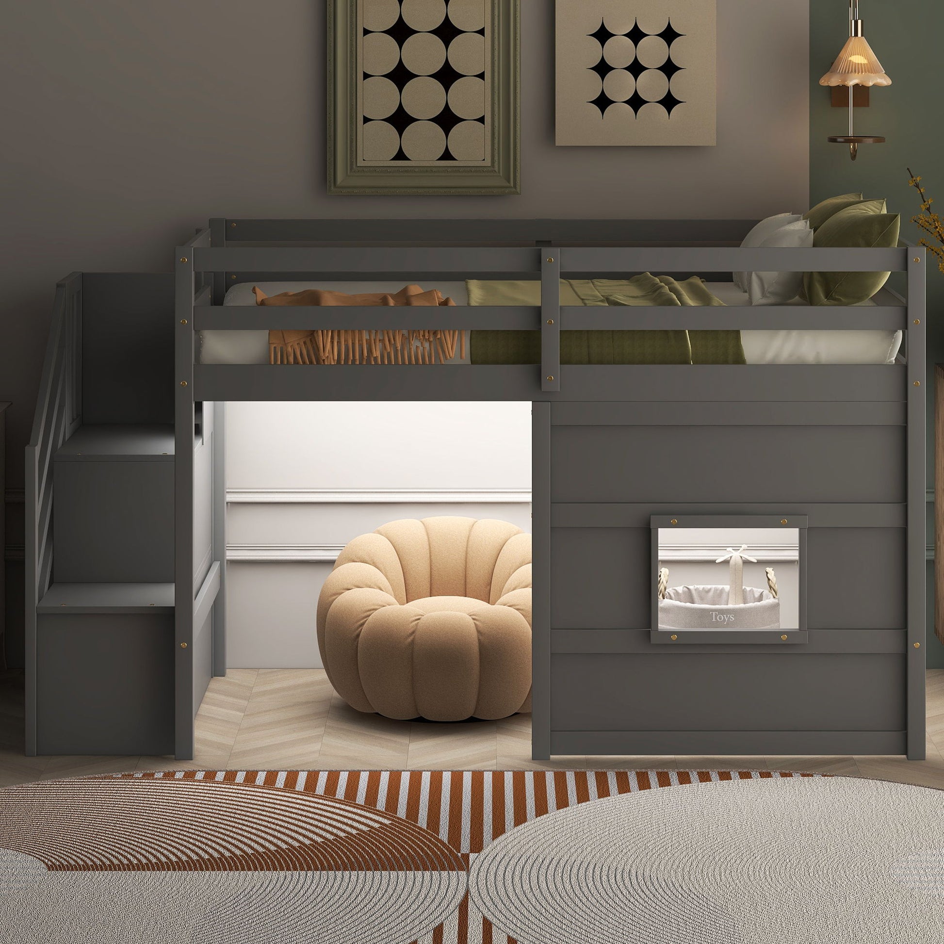 Loft Bed With Storage Staircase, Window & LED Light - The Sleep Loft - Online Mattress Showroom NYC
