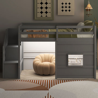 Loft Bed With Storage Staircase, Window & LED Light - The Sleep Loft - Online Mattress Showroom NYC