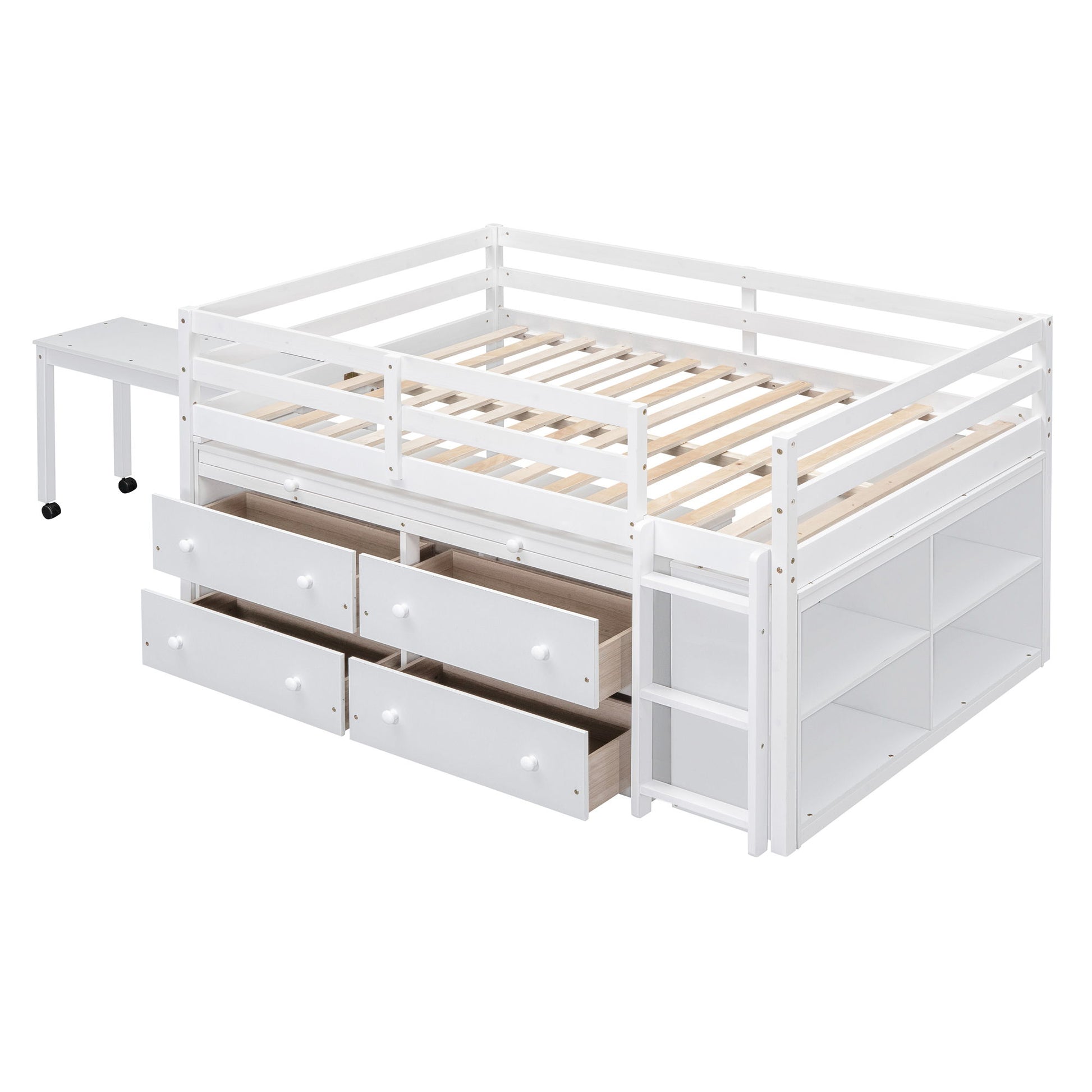 Loft Bed With Retractable Writing Desk And 4 Drawers, With Lateral Portable Desk And Shelves - The Sleep Loft - Online Mattress Showroom NYC
