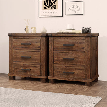 Rustic Farmhouse Nightstand (Set of 2) With 3 Drawers - Natural - The Sleep Loft - Online Mattress Showroom NYC