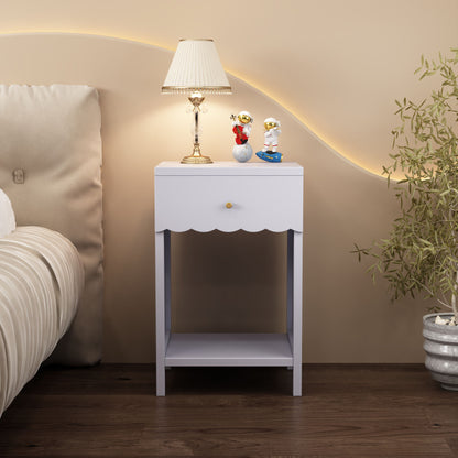 Nightstand With Drawer And Open Shelf, Scalloped Edge Bedside Table - The Sleep Loft - Online Mattress Showroom NYC