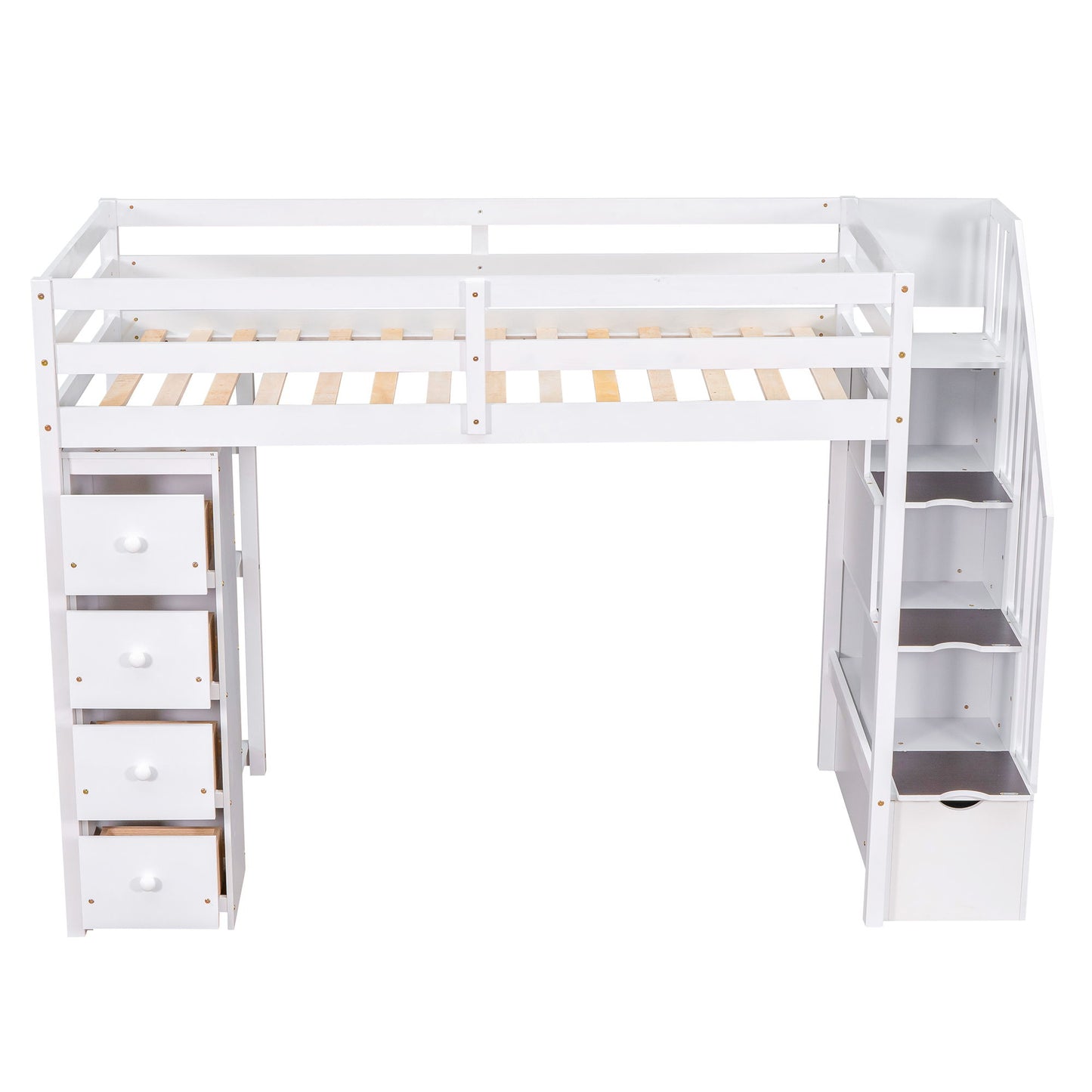 Loft Bed With Storage Drawers And Stairs With Shelves - The Sleep Loft - Online Mattress Showroom NYC