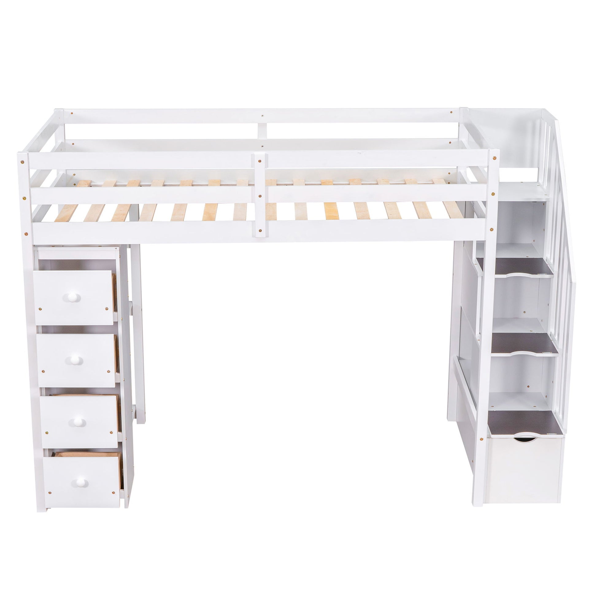 Loft Bed With Storage Drawers And Stairs With Shelves - The Sleep Loft - Online Mattress Showroom NYC