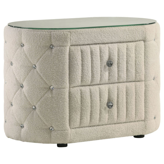 Santiago - Oval 2 Drawer Upholstered Nightstand - Ivory - The Sleep Loft - Online Mattress Showroom NYC