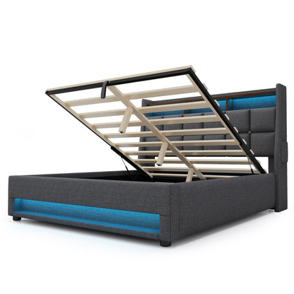 Upholstered Platform Bed With A Hydraulic Storage System, LED And USB Charging (Without Mattress) - The Sleep Loft - Online Mattress Showroom NYC