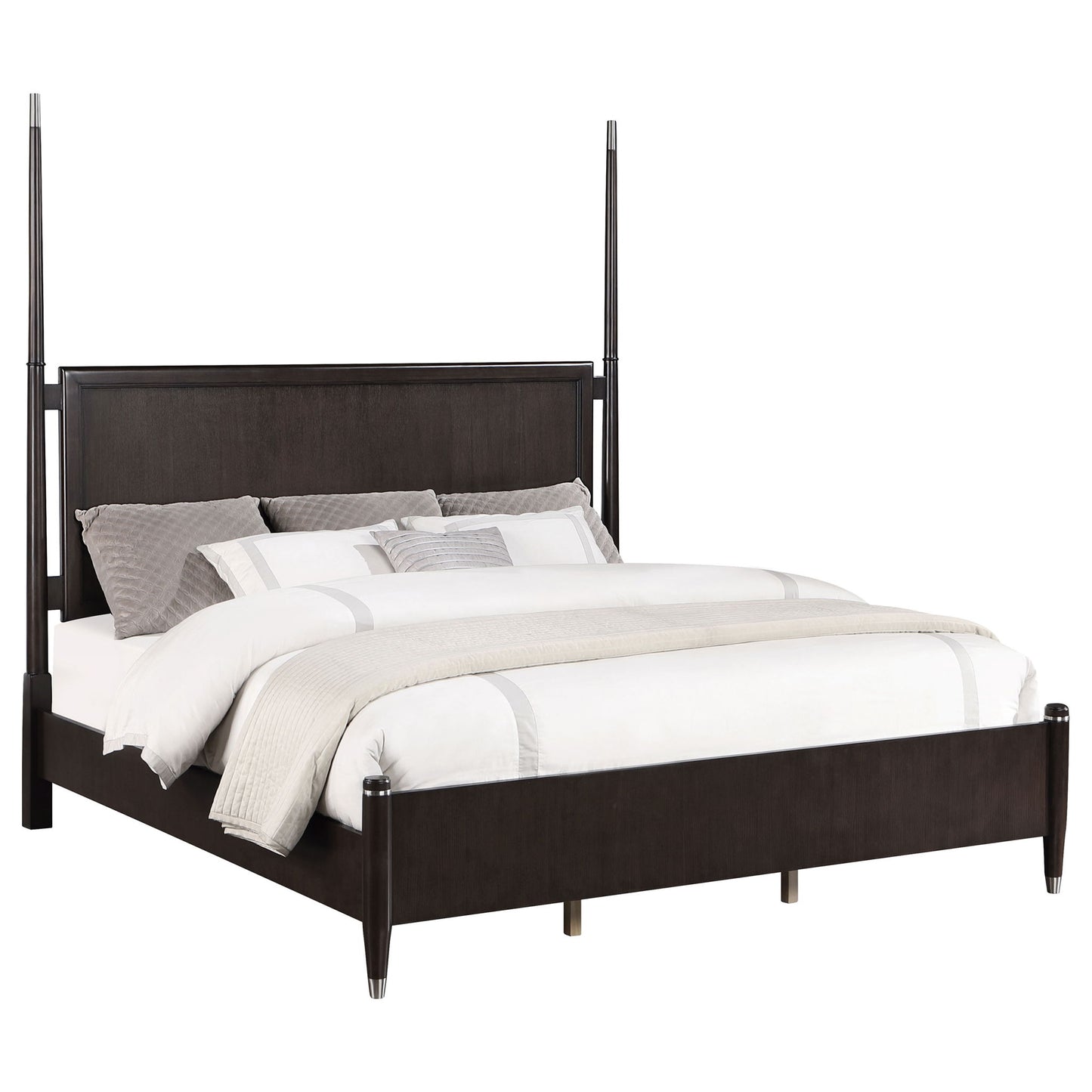 Niguel - Queen Size 4 Poster Bed With Finials, Floating Headboard - Brown