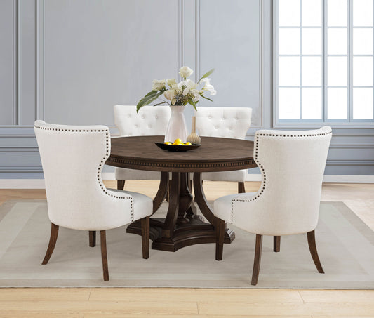 Ridgewell 5-piece Round Pedestal Dining Set Dark Oak - The Sleep Loft - Online Mattress Showroom NYC