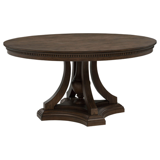 Ridgewell Round Pedestal Dining Table Dark Oak - The Sleep Loft - Online Mattress Showroom NYC