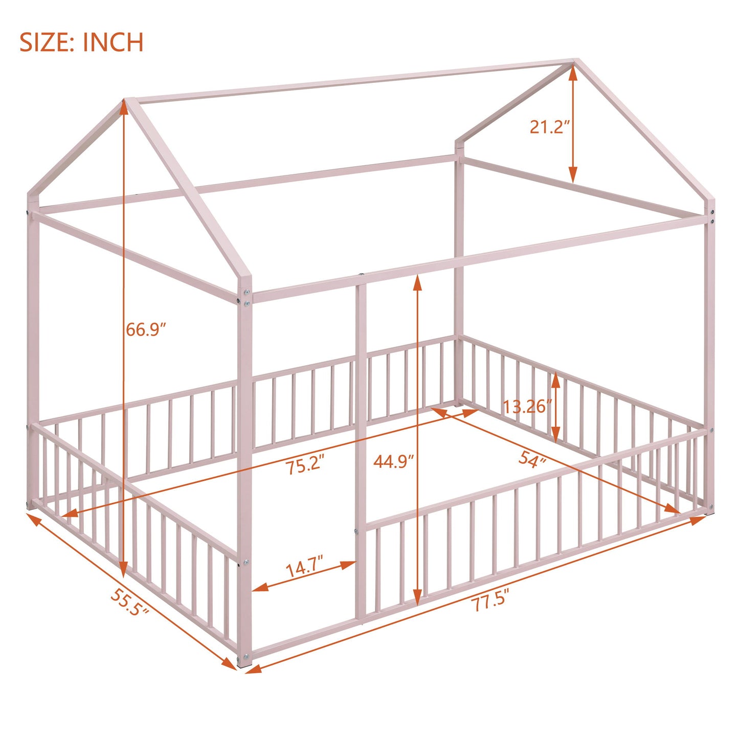 Metal Bed House Bed Frame With Fence - The Sleep Loft - Online Mattress Showroom NYC