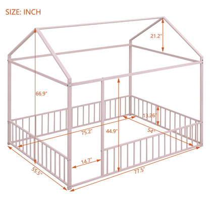 Metal Bed House Bed Frame With Fence - The Sleep Loft - Online Mattress Showroom NYC