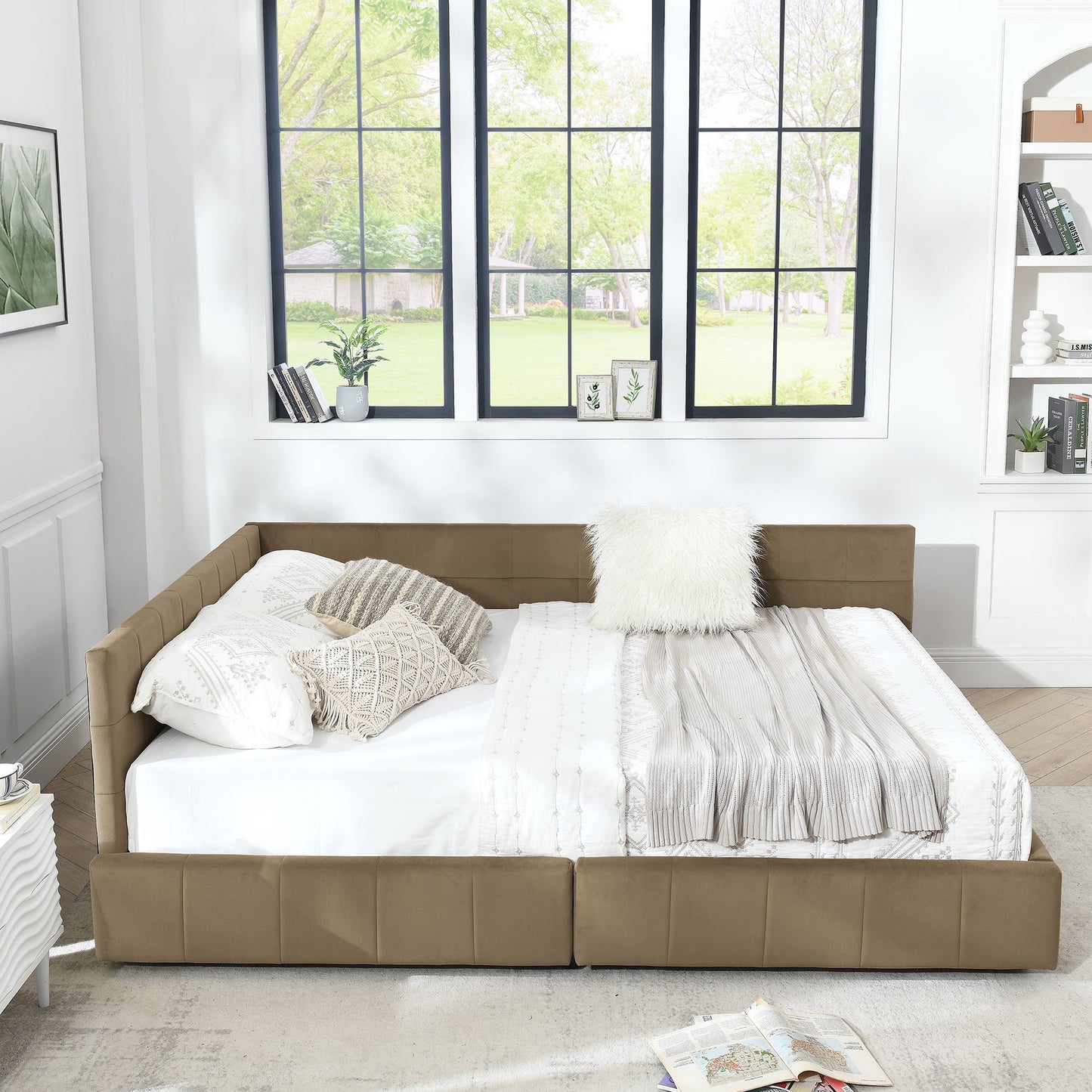 Mid-Century Storage Upholstered Tufted Bed Frame With Backrest And Armrests - The Sleep Loft - Online Mattress Showroom NYC
