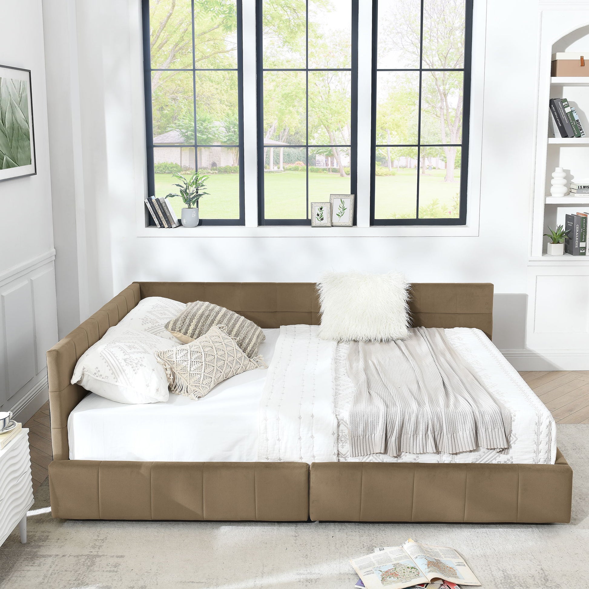 Mid-Century Storage Upholstered Tufted Bed Frame With Backrest And Armrests - The Sleep Loft - Online Mattress Showroom NYC