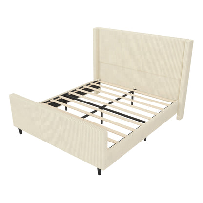 Upholstered Bed Frame With Vertical Stripe Wingback And High Footboard - The Sleep Loft - Online Mattress Showroom NYC