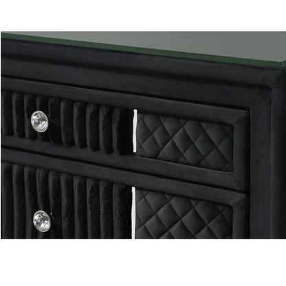 1 Piece Nightstand Upholstery Textured Look Luxurious Feel Drawer Fronts Crystal Style Knobs - Black