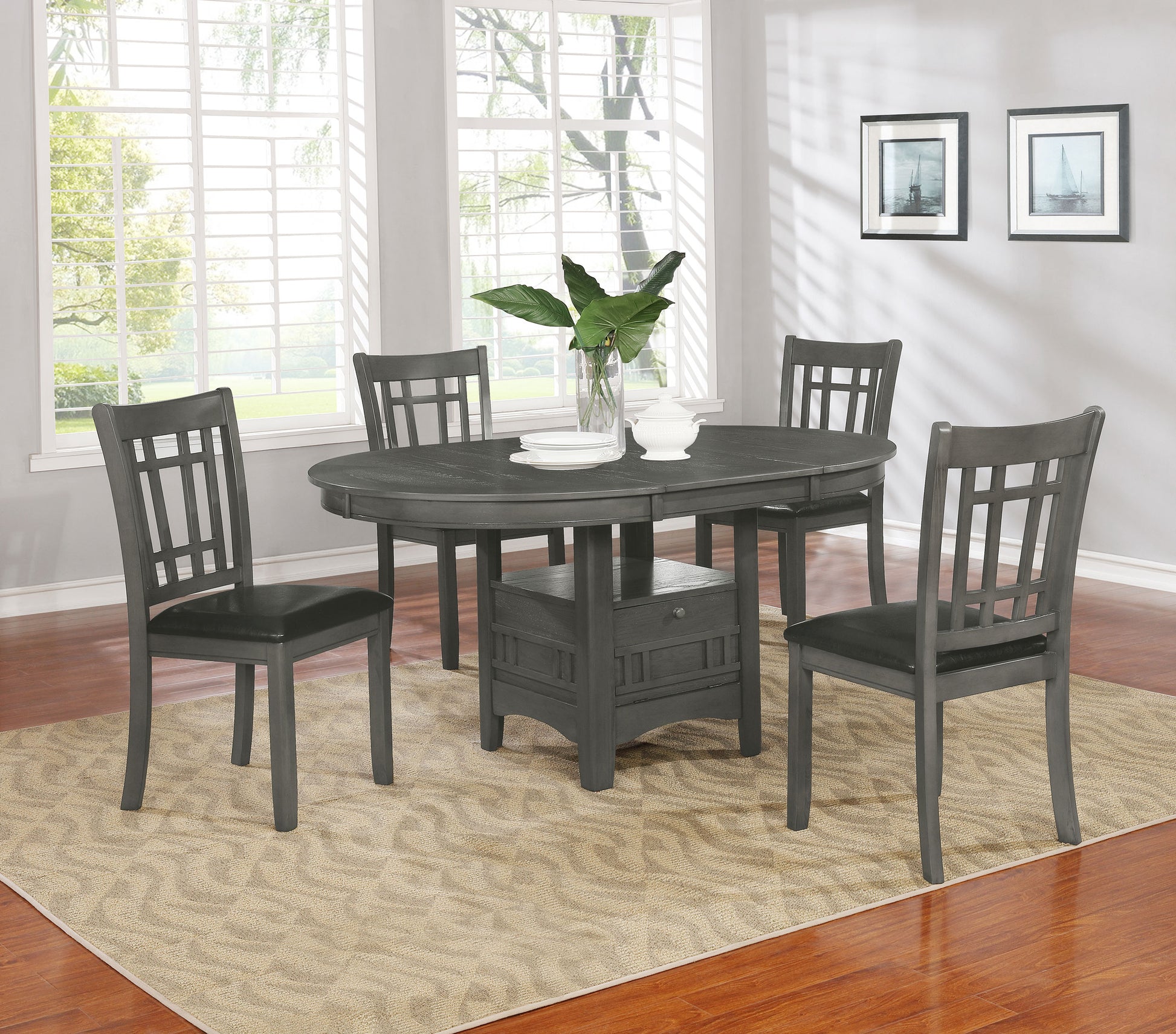 Lavon Oval 60-inch Wood Extension Leaf Dining Table Medium Grey