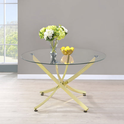 Beckham Round 46-inch Glass Top Dining Table Brass