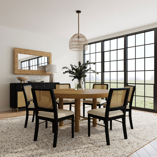 Arini 7-piece Round Dining Table Set Sand Wash and Black - The Sleep Loft - Online Mattress Showroom NYC