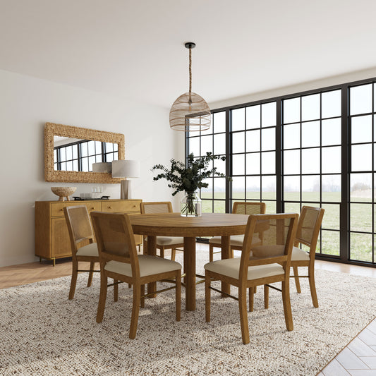 Arini 7-piece Round Dining Room Table Set Sand Wash - The Sleep Loft - Online Mattress Showroom NYC