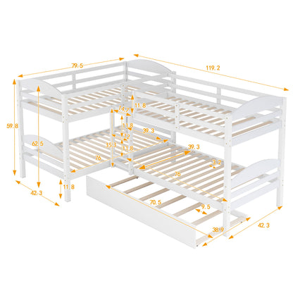 Twin L-Shaped Bunk Bed With Trundle - White - The Sleep Loft - Online Mattress Showroom NYC