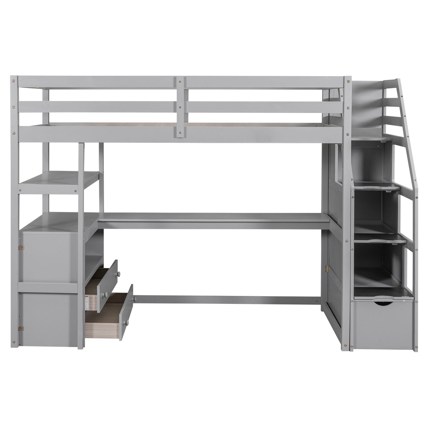 Loft Bed With Desk, Shelves, 2 Drawers, Storage Staircase - The Sleep Loft - Online Mattress Showroom NYC