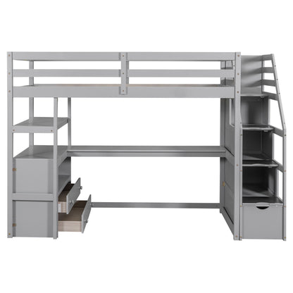 Loft Bed With Desk, Shelves, 2 Drawers, Storage Staircase - The Sleep Loft - Online Mattress Showroom NYC