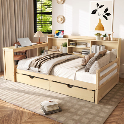 Corner Daybed With Storage Drawers, Desk, Charging Port & Bookcase - The Sleep Loft - Online Mattress Showroom NYC