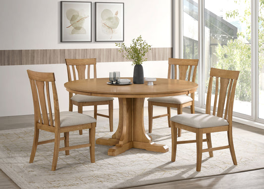 Hartville 5-piece Round Dining Table Set Natural Light Brown - The Sleep Loft - Online Mattress Showroom NYC