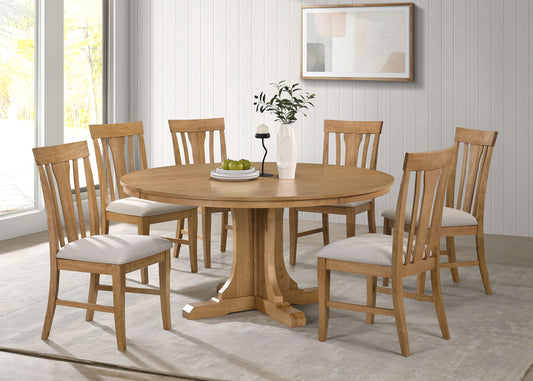 Hartville 7-piece Round Dining Table Set Natural Light Brown - The Sleep Loft - Online Mattress Showroom NYC