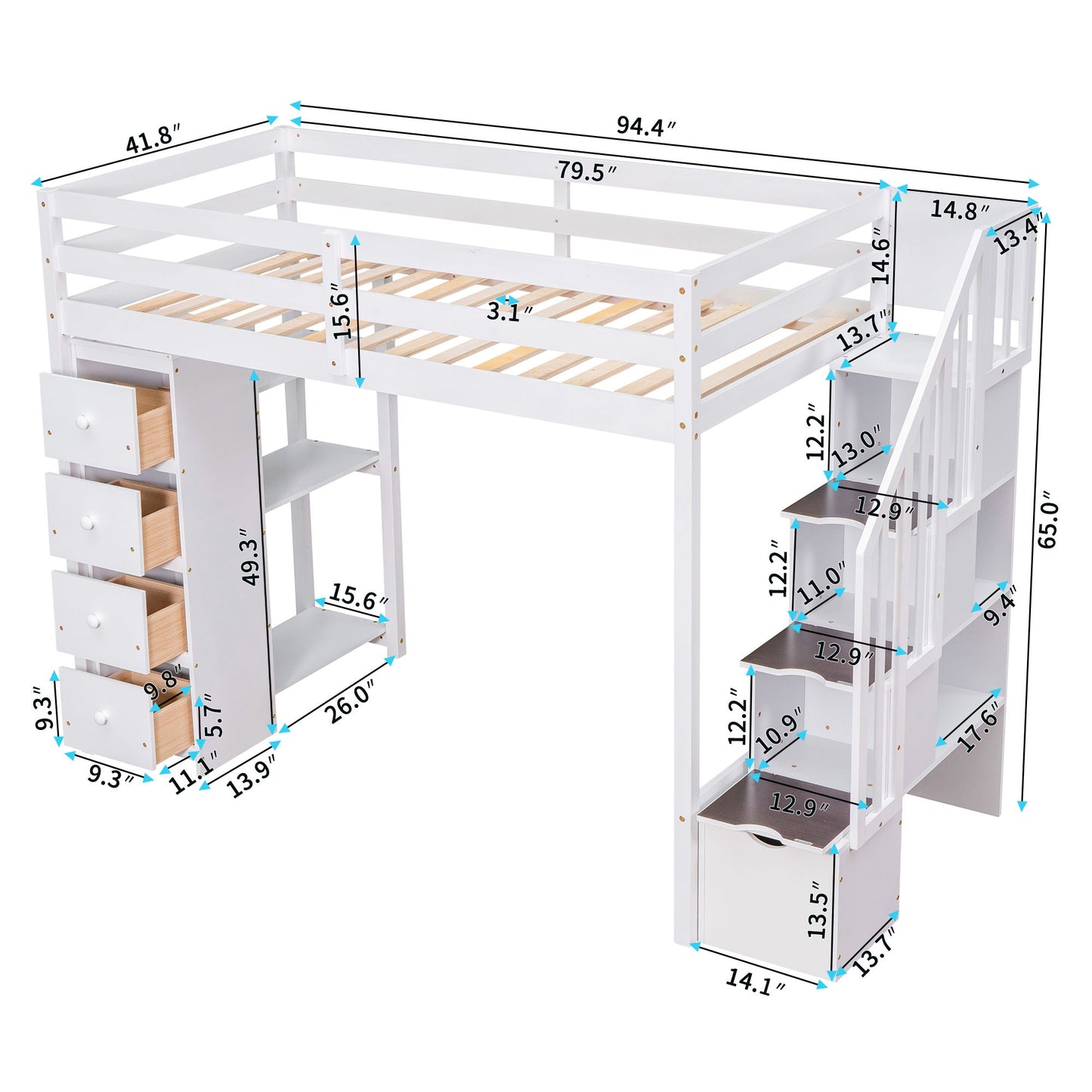 Loft Bed With Storage Drawers And Stairs With Shelves - The Sleep Loft - Online Mattress Showroom NYC