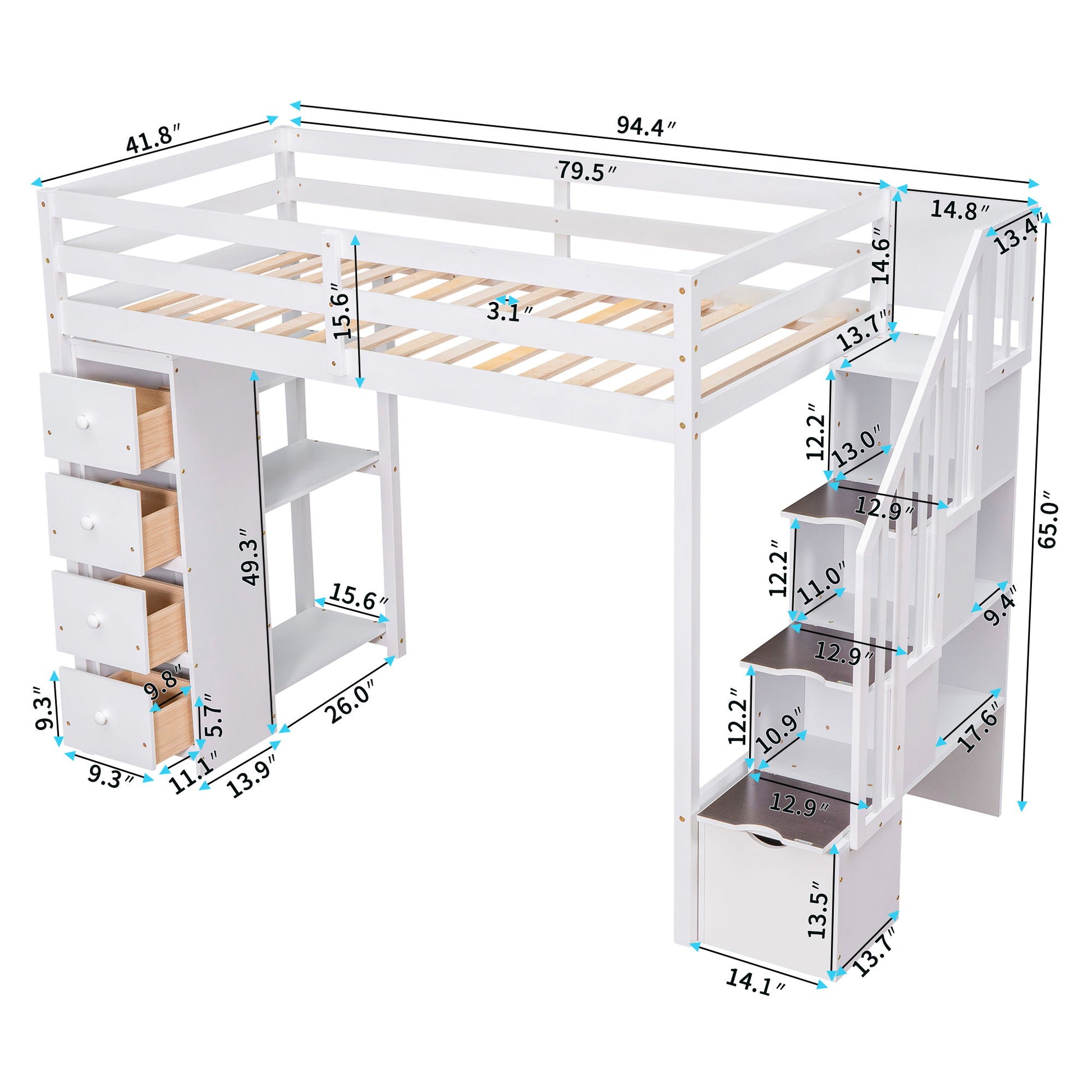 Loft Bed With Storage Drawers And Stairs With Shelves - The Sleep Loft - Online Mattress Showroom NYC