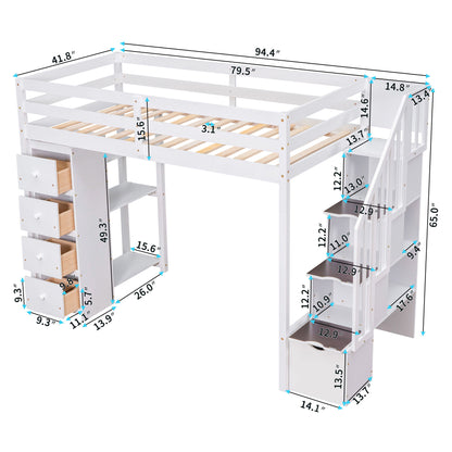 Loft Bed With Storage Drawers And Stairs With Shelves - The Sleep Loft - Online Mattress Showroom NYC
