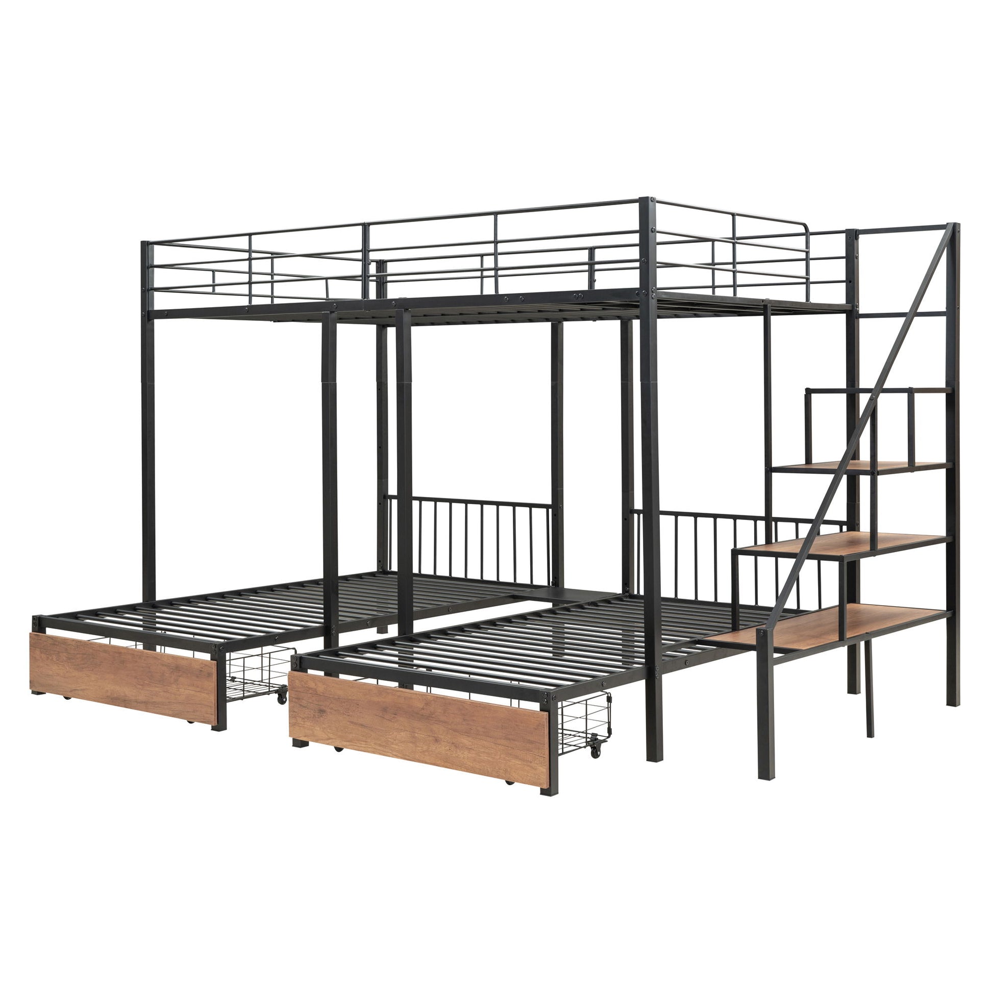 Full Over Twin-Twin Triple Bunk Bed With Drawers And Staircase - Black - The Sleep Loft - Online Mattress Showroom NYC