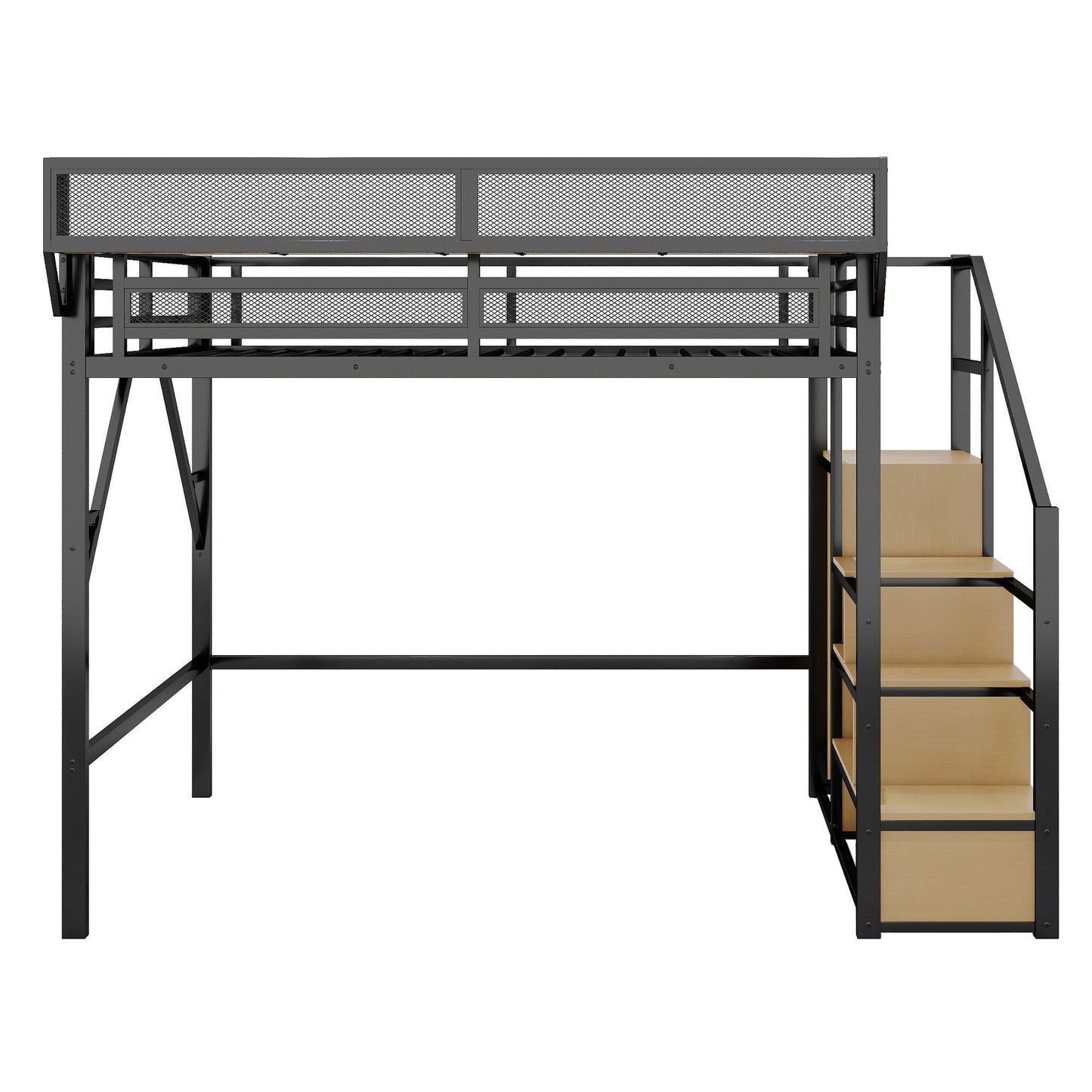 Queen Size Loft Bed & Stairs, Storage Shelves, Wardrobe - Black / Wood - The Sleep Loft - Online Mattress Showroom NYC