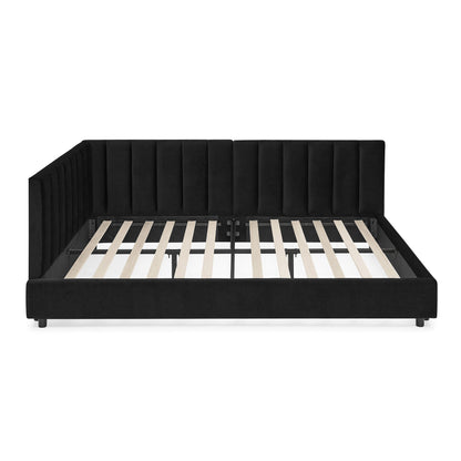 Mid-Century Upholstered Tufted Bed Frame With Backrest And Armrests - The Sleep Loft - Online Mattress Showroom NYC
