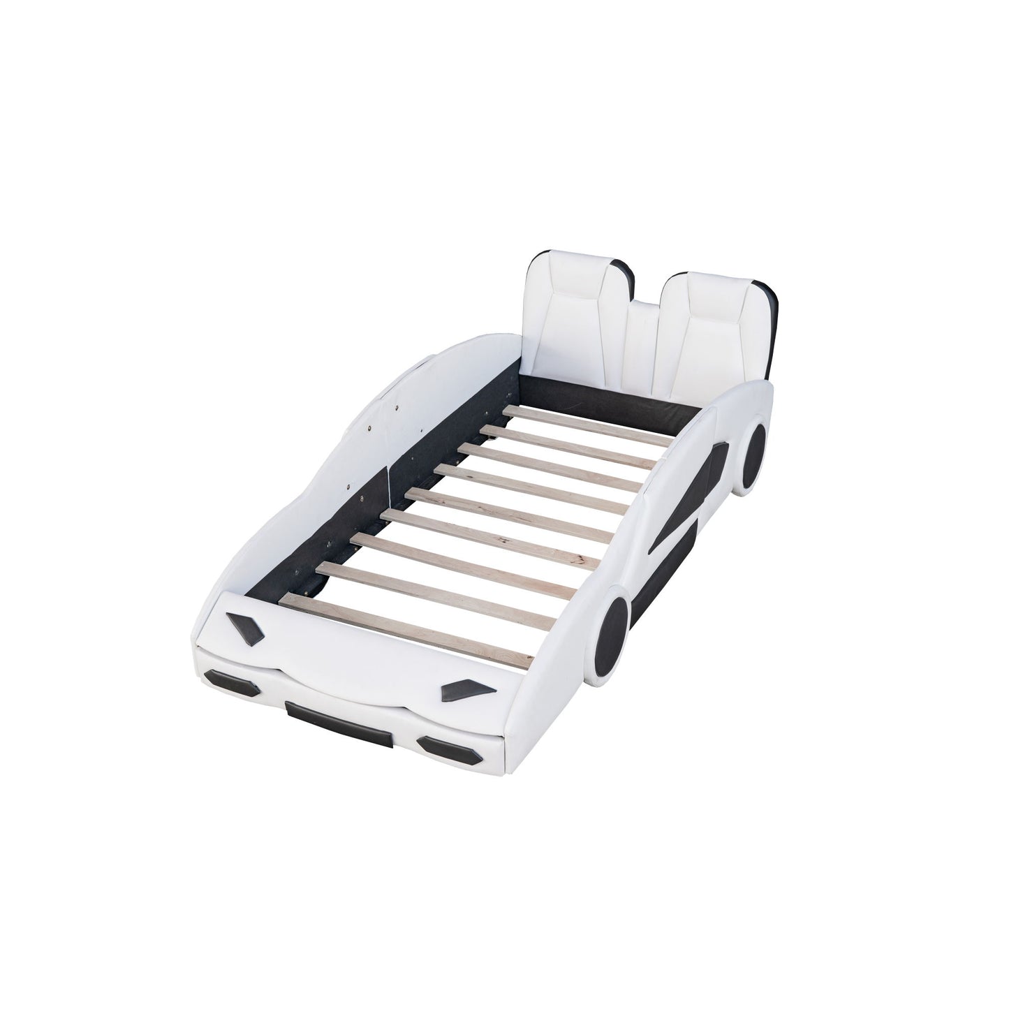 Race Car Shaped Twin Platform Bed With Wheels, Pine Wood Construction - The Sleep Loft - Online Mattress Showroom NYC