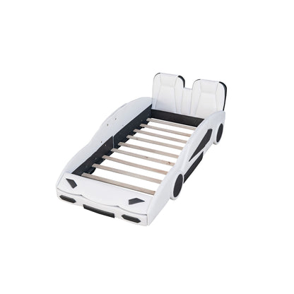 Race Car Shaped Twin Platform Bed With Wheels, Pine Wood Construction - The Sleep Loft - Online Mattress Showroom NYC