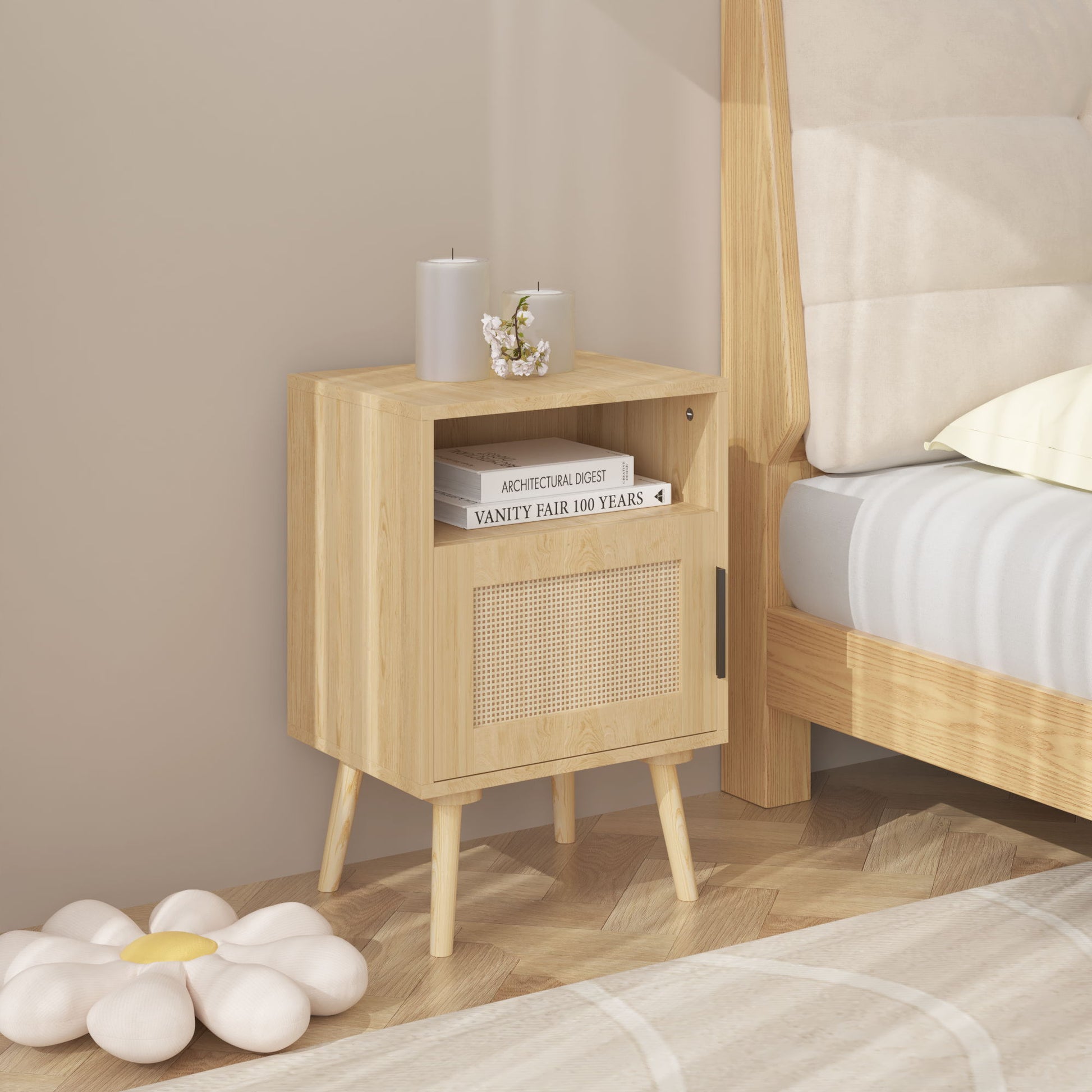 Nightstand, Side Table With Door And Open Shelf For Bedroom - Oak - The Sleep Loft - Online Mattress Showroom NYC