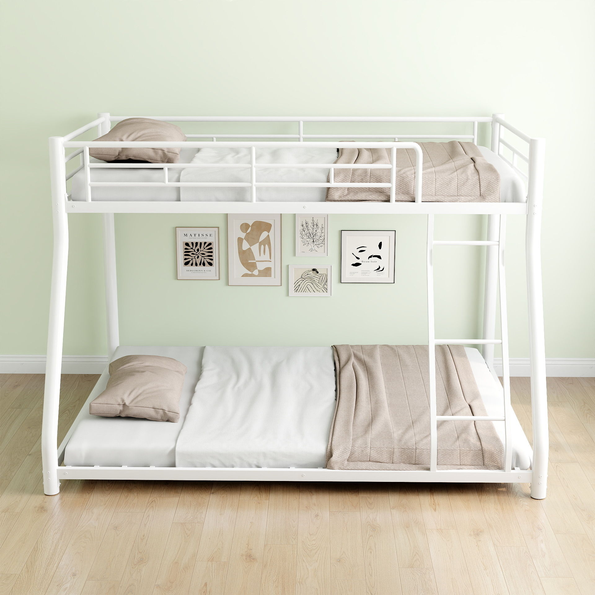 Bunk Bed Frame With Ladder And Guardrail, Heavy Duty Noise Free Design Metal Construction - The Sleep Loft - Online Mattress Showroom NYC