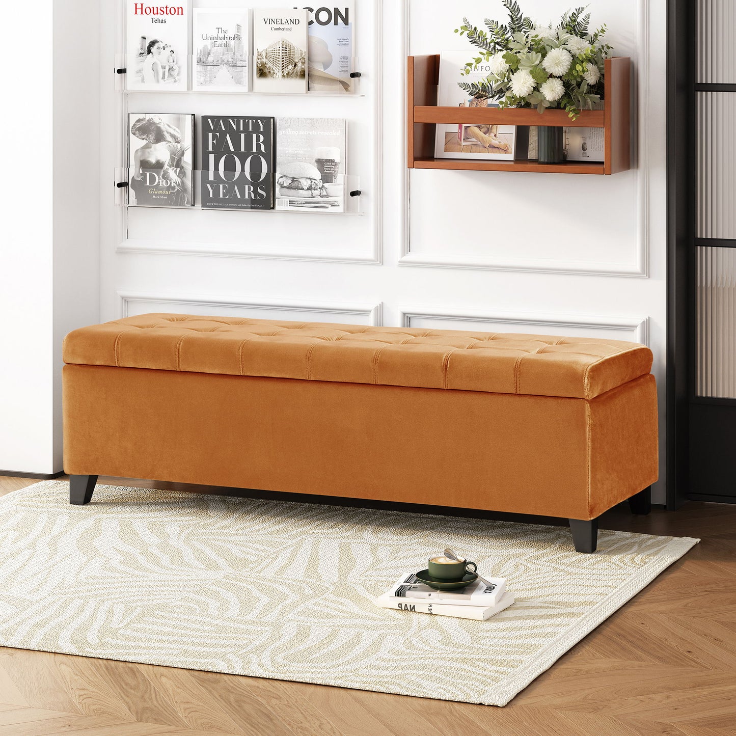 Wendover - Elegant Tufted Storage Bench With Lift-Up Top And Birch Wood Legs - The Sleep Loft - Online Mattress Showroom NYC