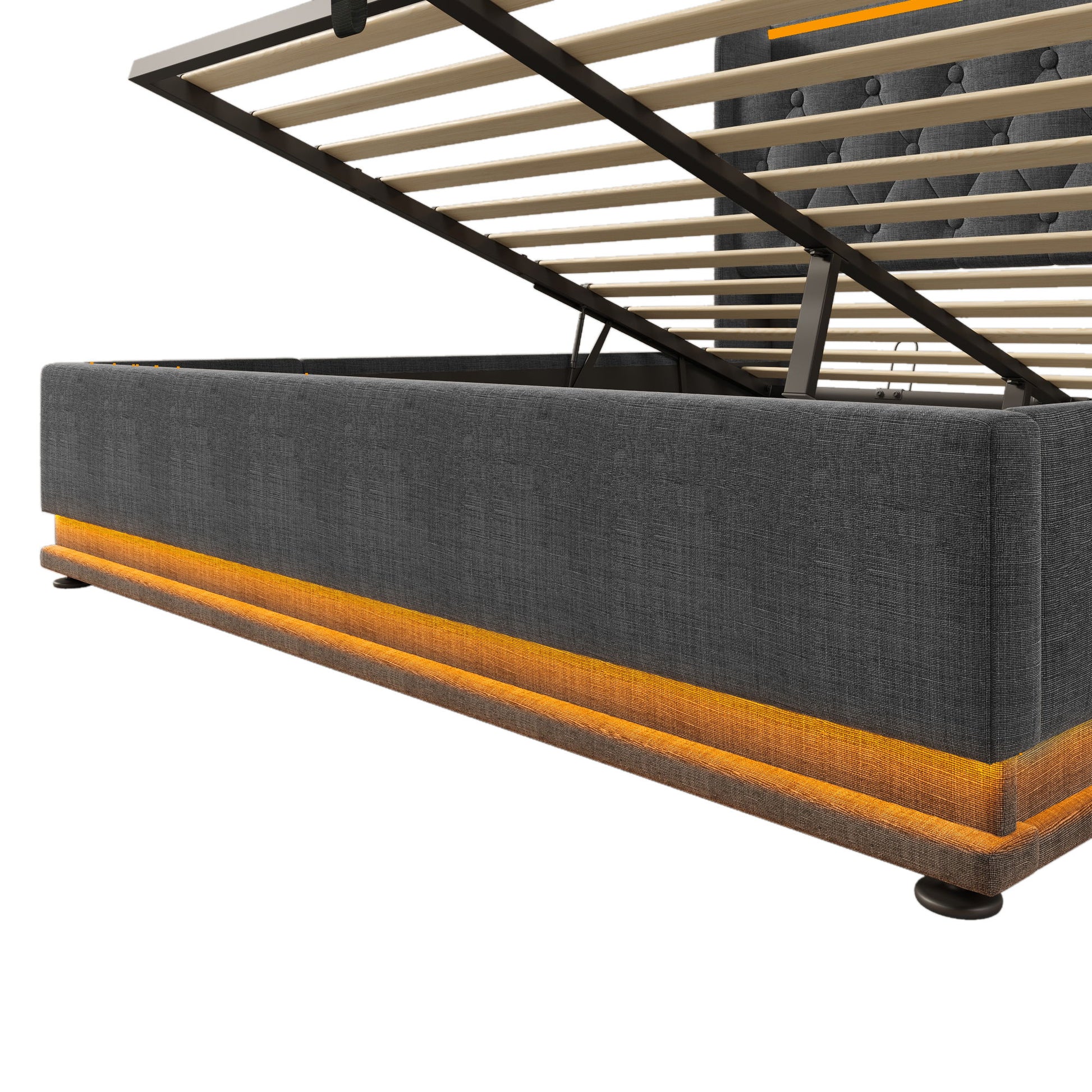 Upholstered Bed, 360 Surround LED Function, Remote Control, Hydraulic Storage Bed With USB, Type-C Charging (Without Mattress) - The Sleep Loft - Online Mattress Showroom NYC