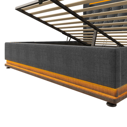 Upholstered Bed, 360 Surround LED Function, Remote Control, Hydraulic Storage Bed With USB, Type-C Charging (Without Mattress) - The Sleep Loft - Online Mattress Showroom NYC