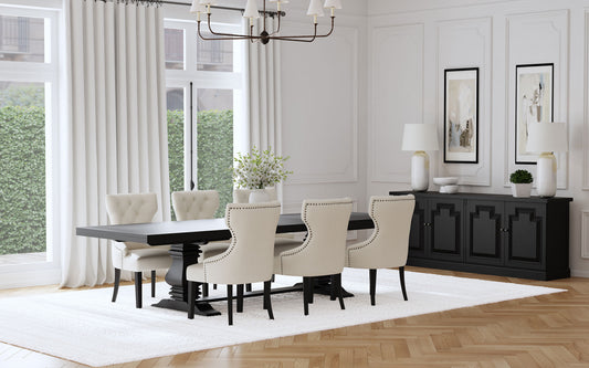 Florence 7-piece 126-inch Extension Dining Table Set Distressed Black - The Sleep Loft - Online Mattress Showroom NYC