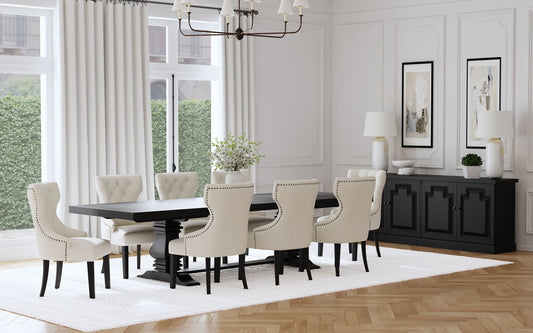 Florence 9-piece 126-inch Extension Dining Table Set Distressed Black - The Sleep Loft - Online Mattress Showroom NYC
