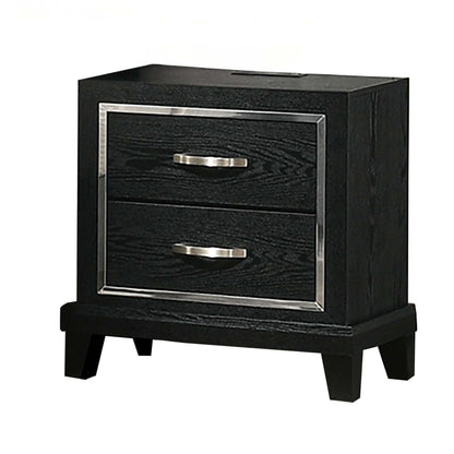 Nightstand With USB Port, Tapered Legs - Black